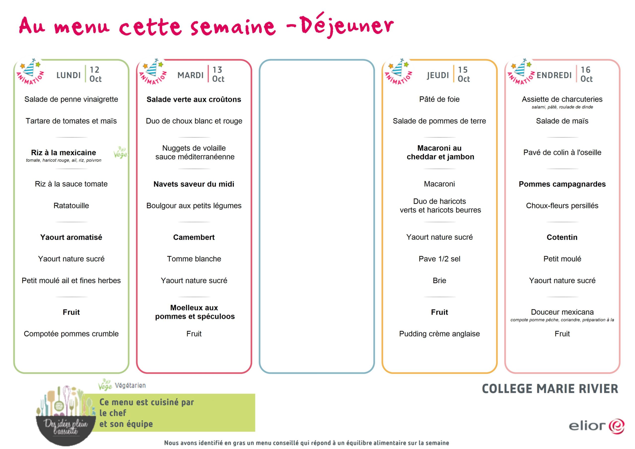 Semaine 12 au 16 octobre