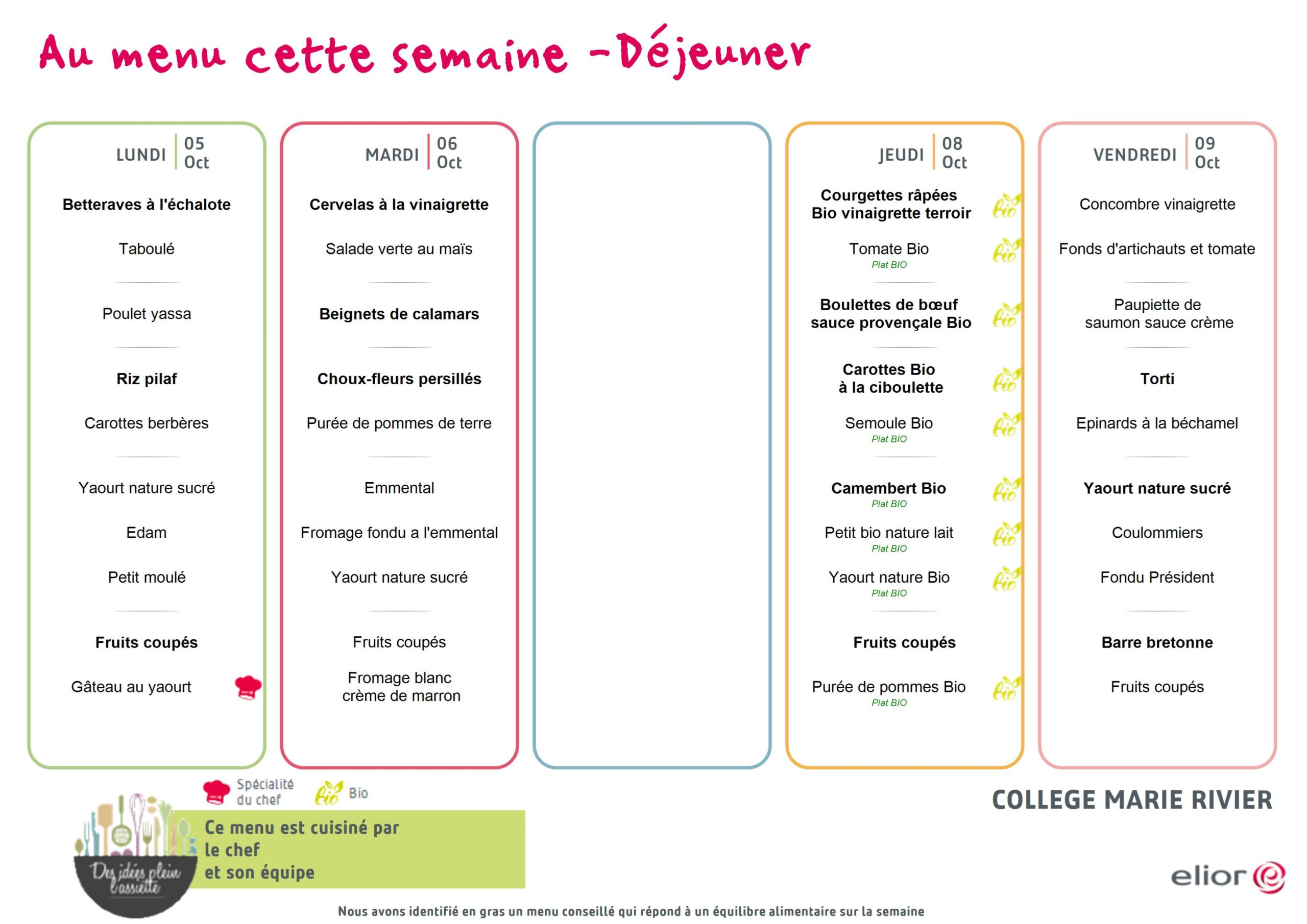 Semaine 5 au 9 octobre