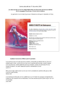 Sortie culturelle de 1er décembre 2023