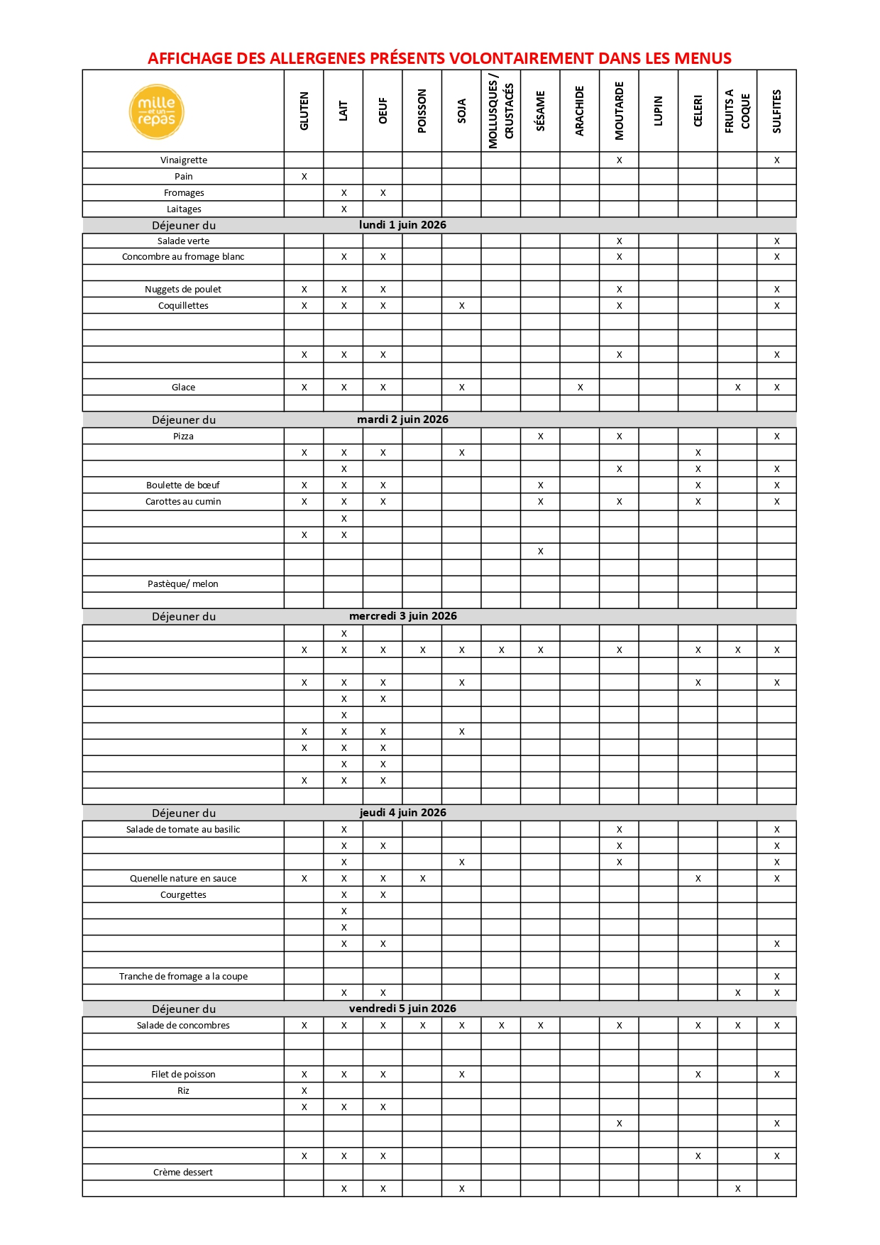 Menus Primaire