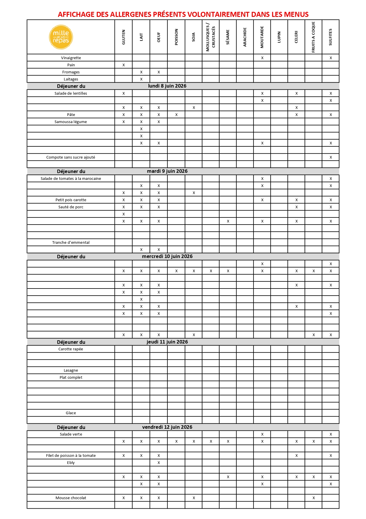 Menus Primaire