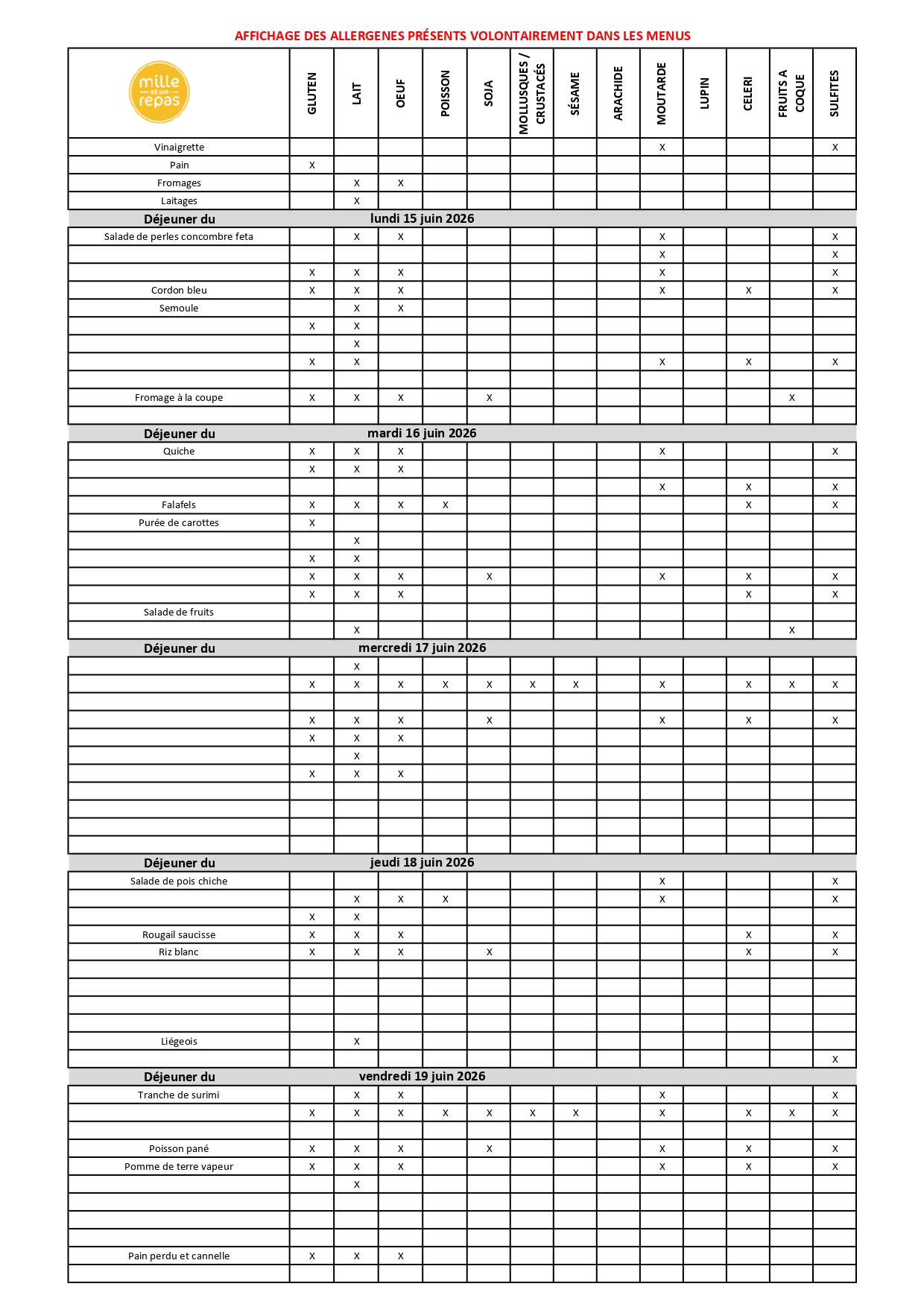 Menus Primaire