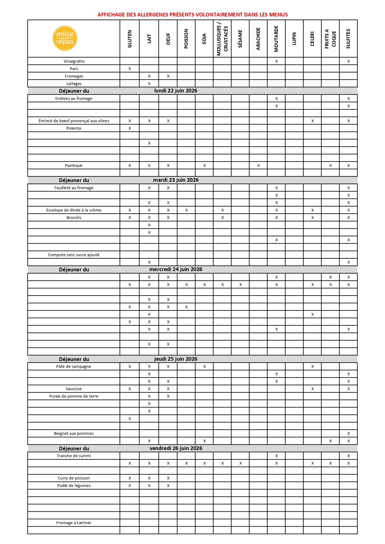 Menus Primaire
