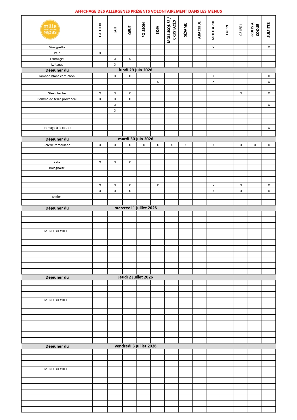 Menus Primaire