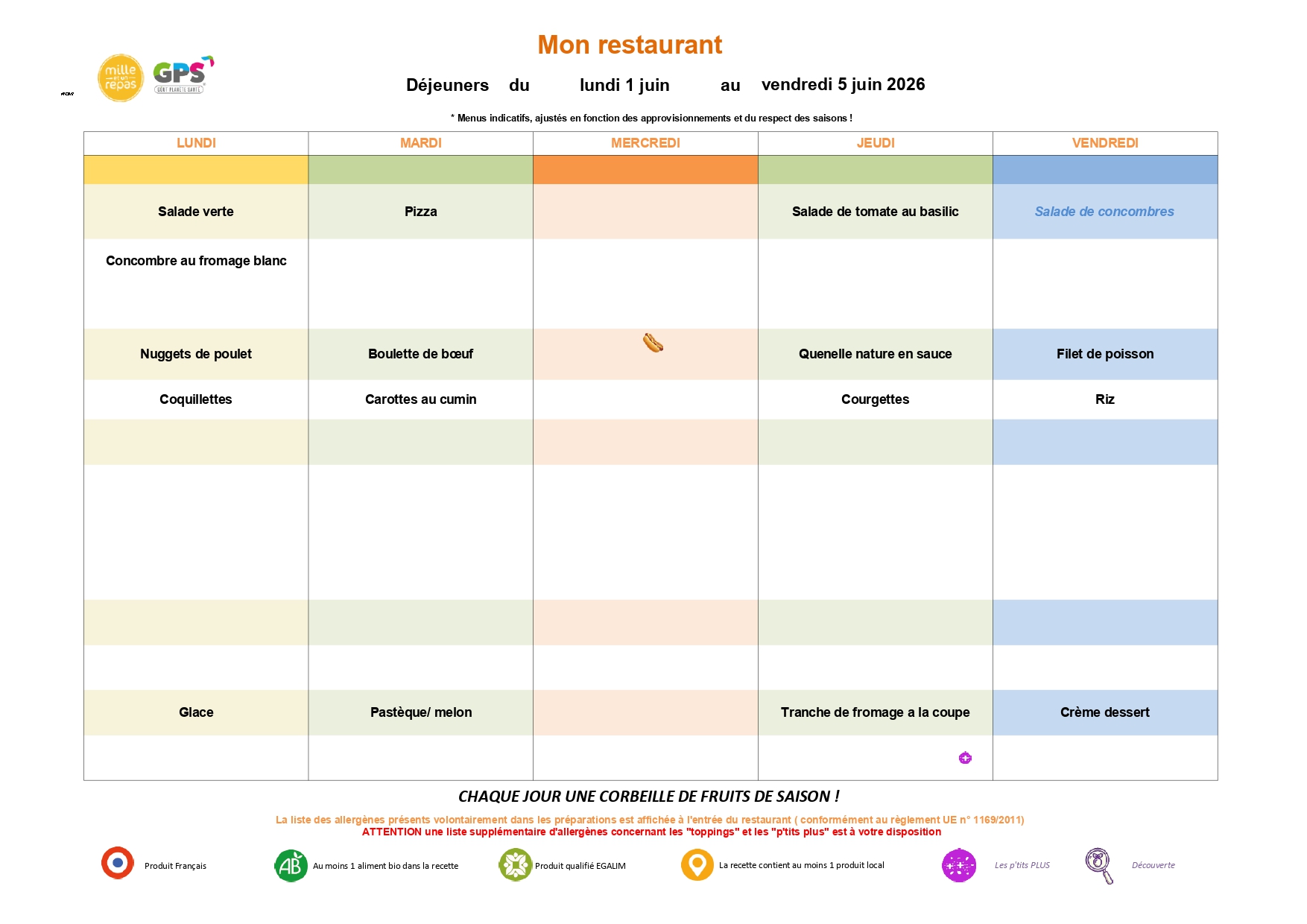 Menus Primaire