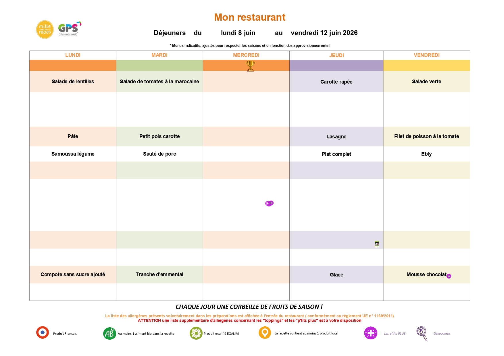 Menus Primaire