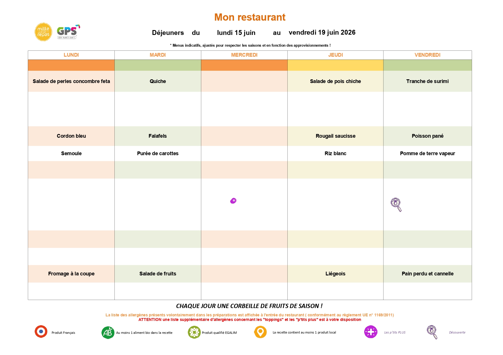 Menus Primaire