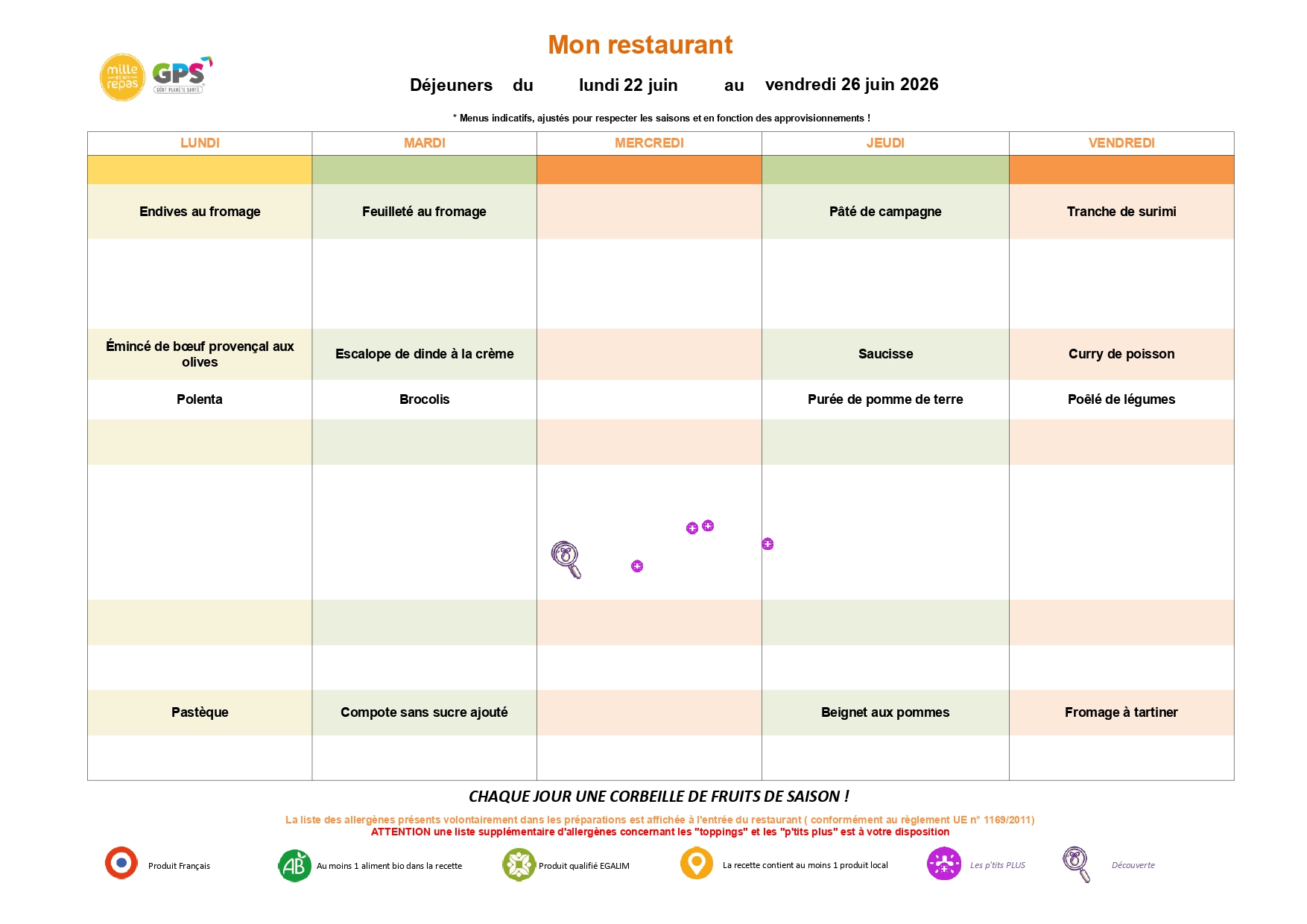 Menus Primaire