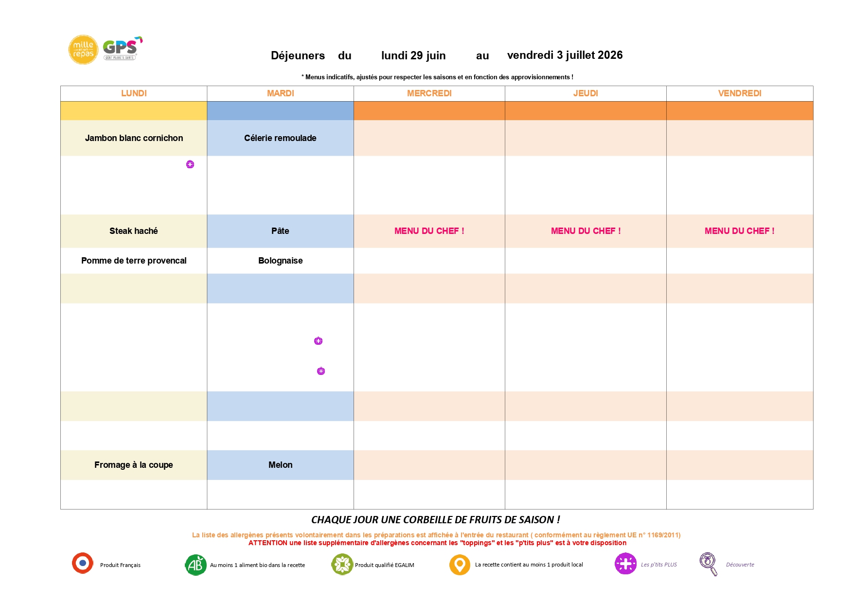 Menus Primaire