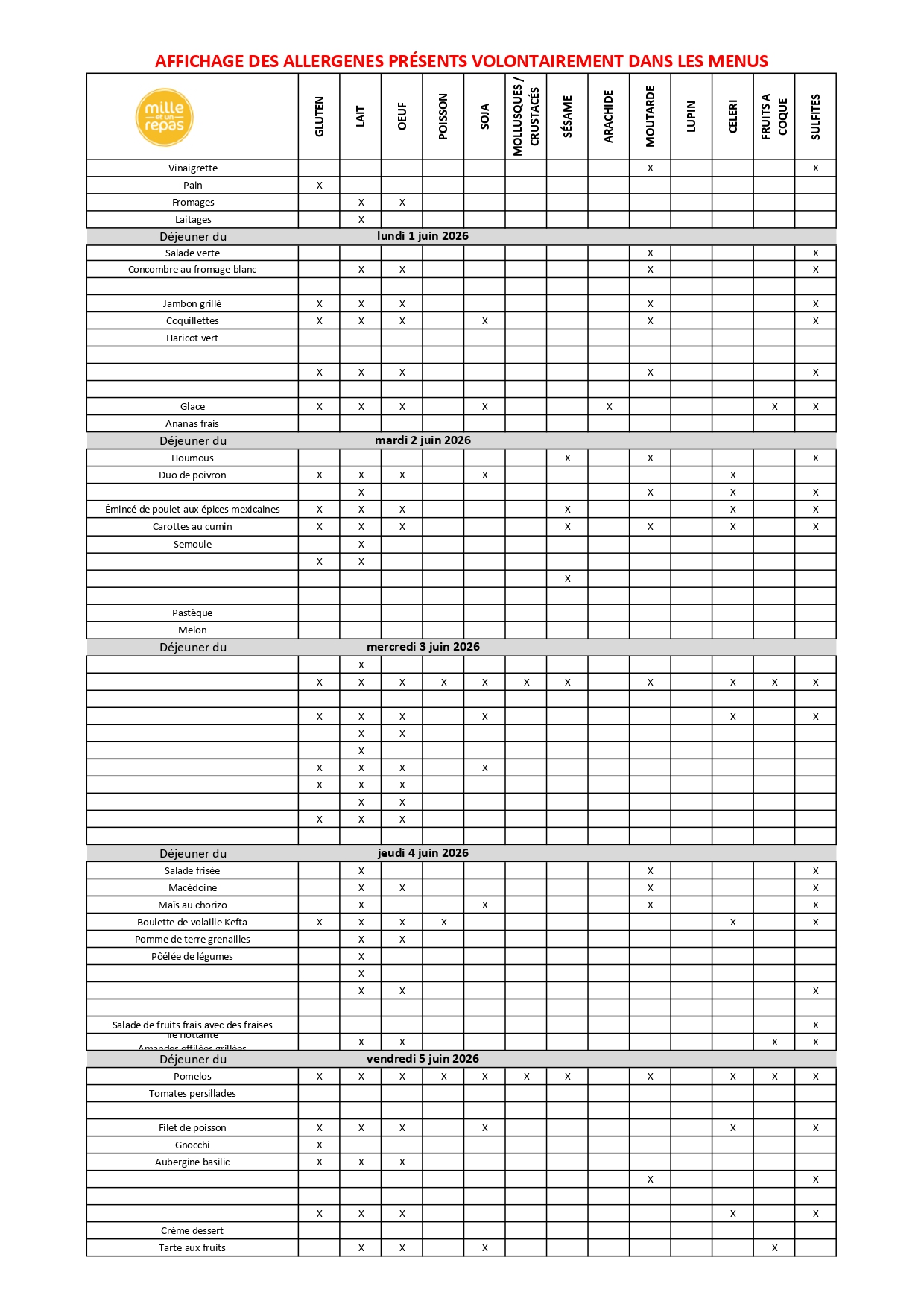 Menus Collège