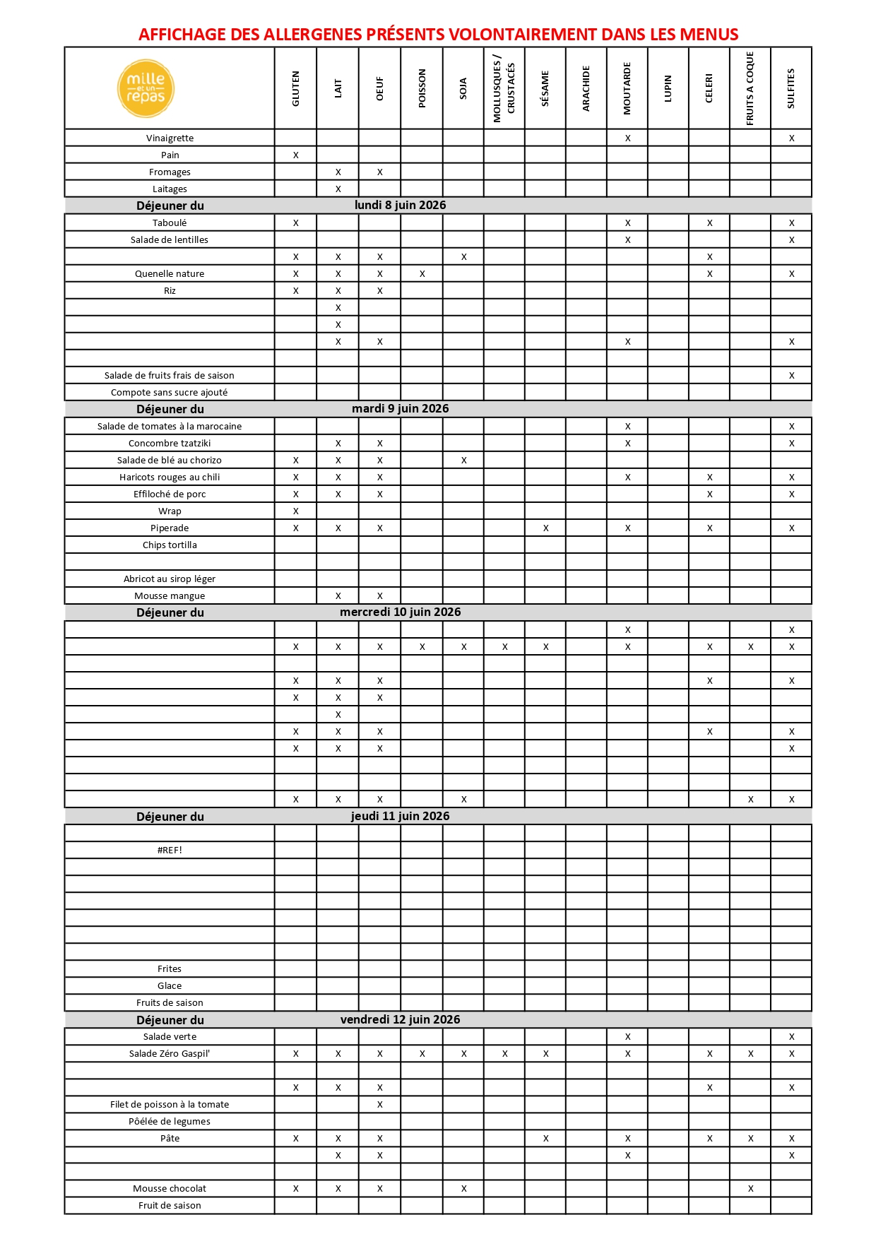 Menus Collège