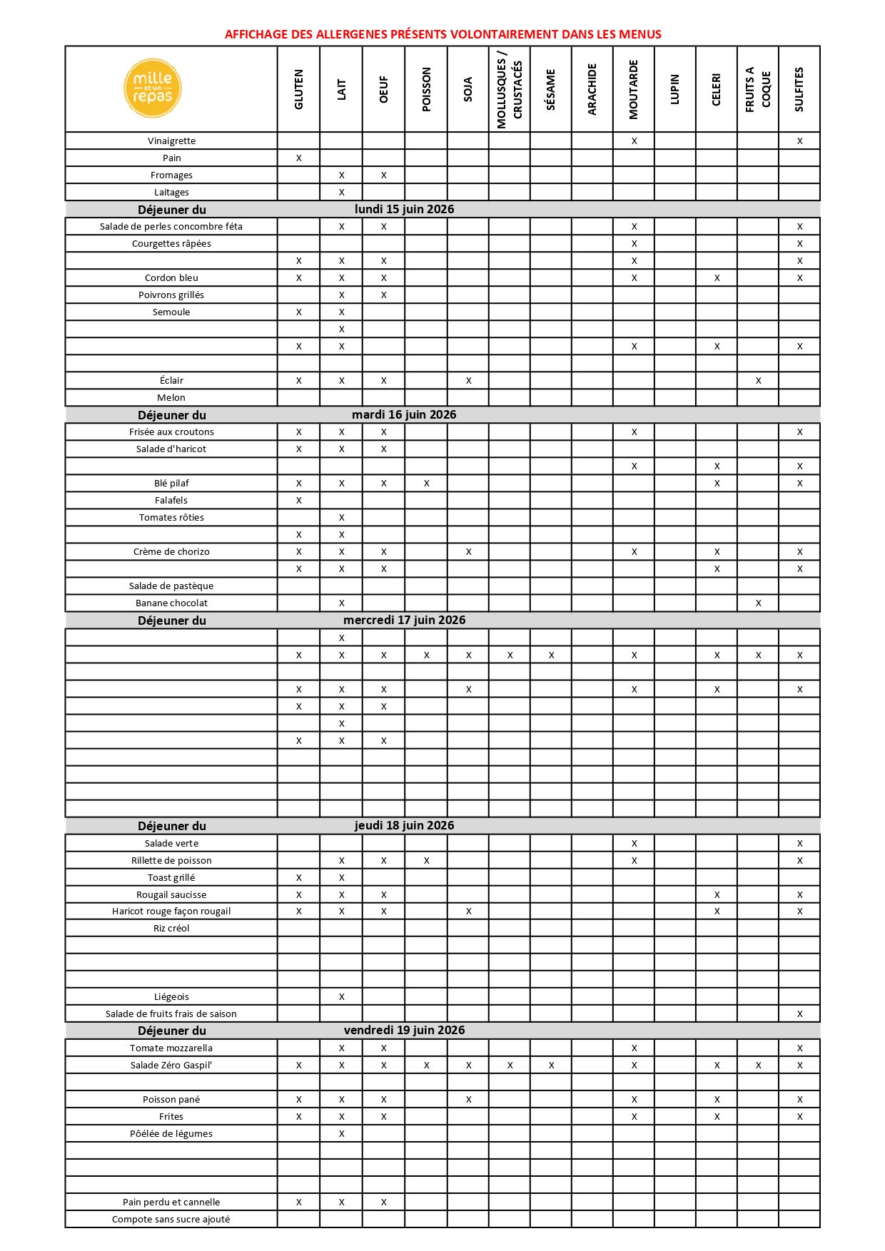 Menus Collège