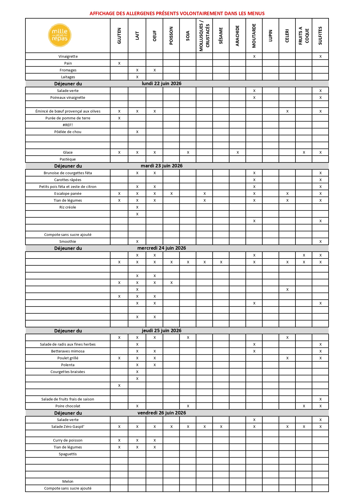 Menus Collège