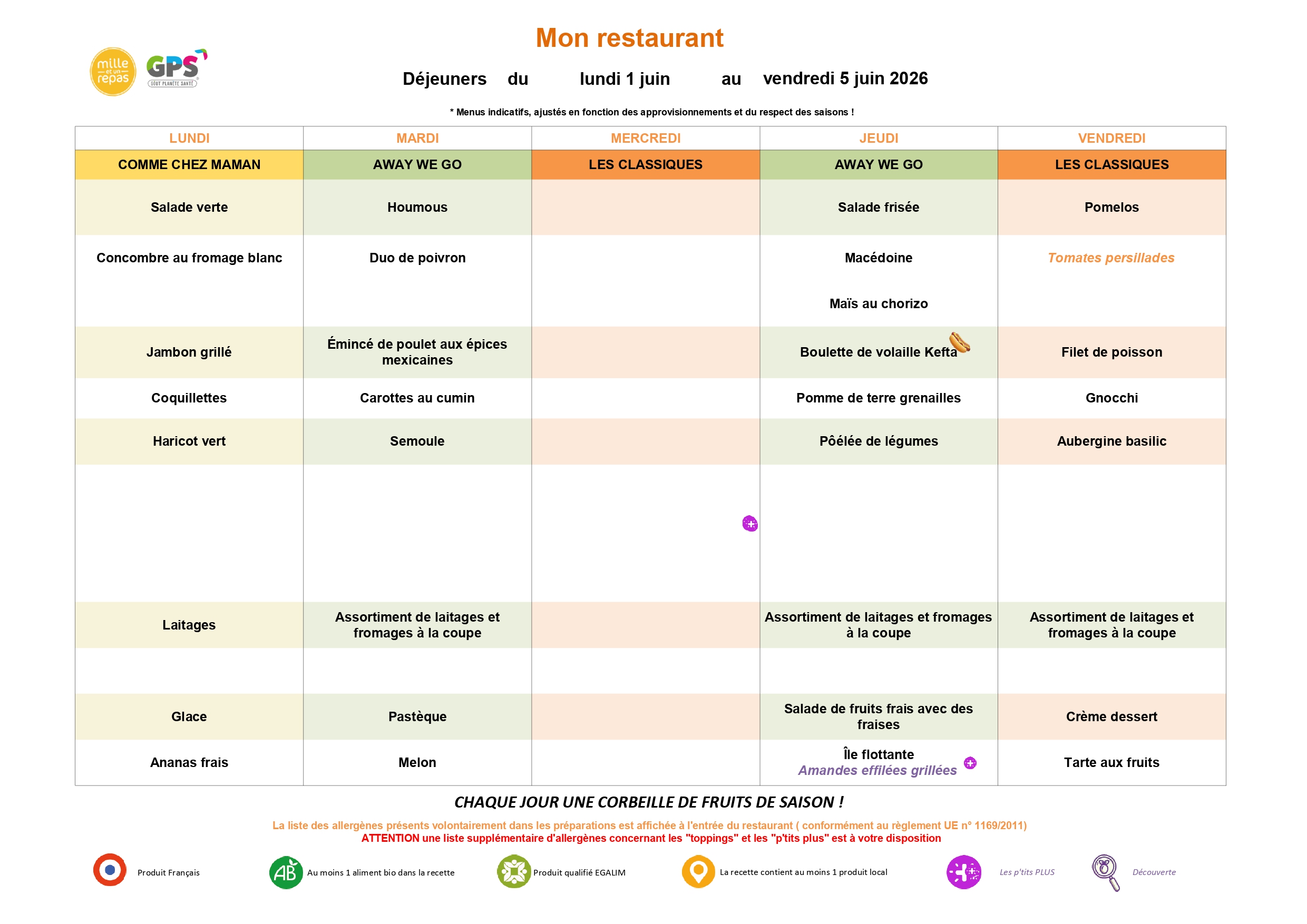 Menus Collège