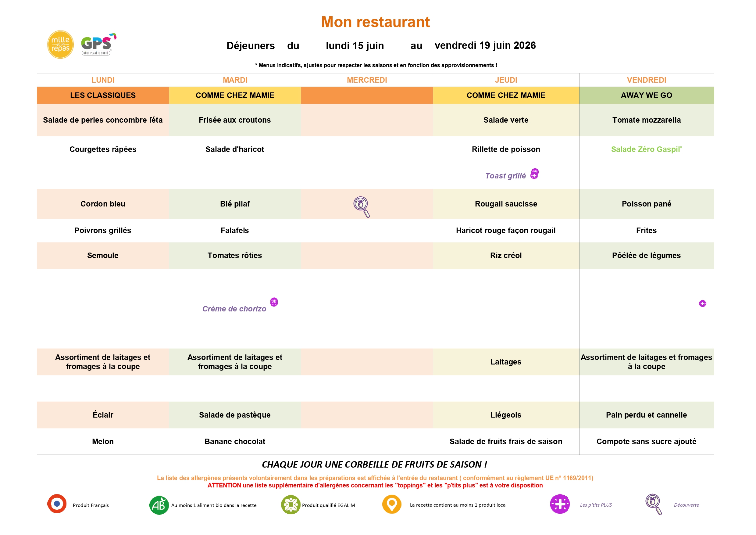 Menus Collège