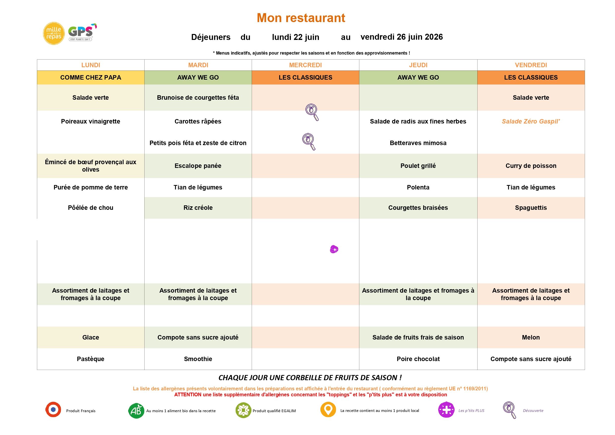 Menus Collège