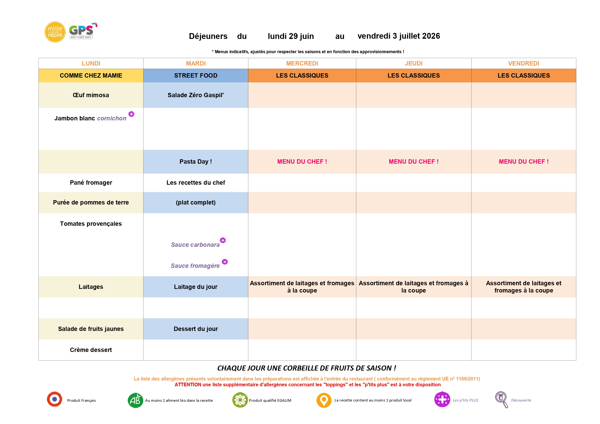 Menus Collège